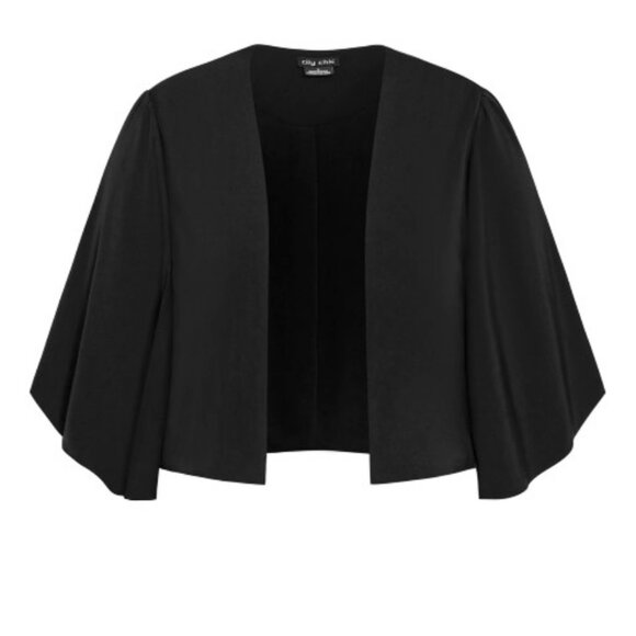 NWT City Chic Splendour Black Cropped Flutter Sleeve Open Front Jacket 24 Plus - Picture 6 of 12